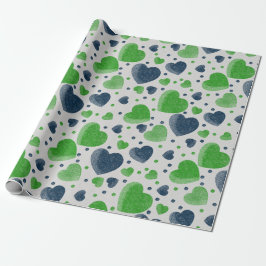 Papel De Presente Gritty Love corações verdes e azuis