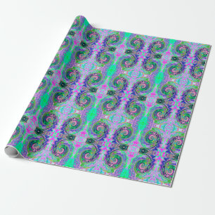 Papel De Presente Groovy Abstrato Aqua e Marinho Lava Swirl