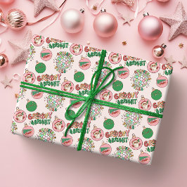 Papel De Presente Groovy and Bright Pink and Green Retro Holiday