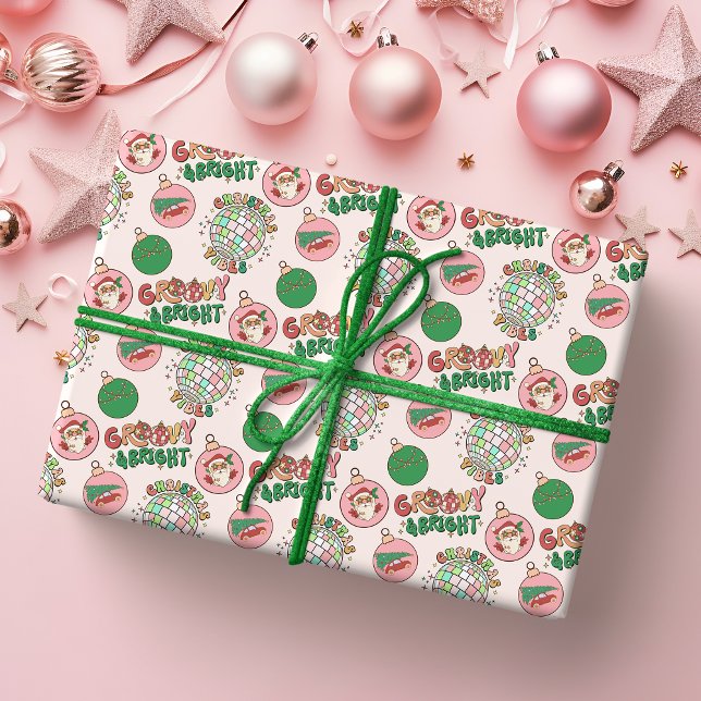Papel De Presente Groovy e Rosa e Verde Natal Retro (Criador carregado)