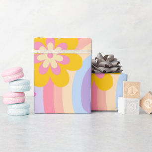 Papel De Presente Groovy One Retro Rainbow primeiro aniversario