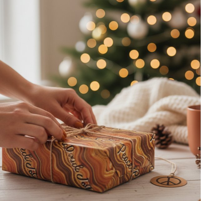 Papel De Presente Groovy Peace & Joy Repeating Pattern  (Criador carregado)