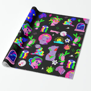 Papel De Presente groovy psicedelic medusa disco negro