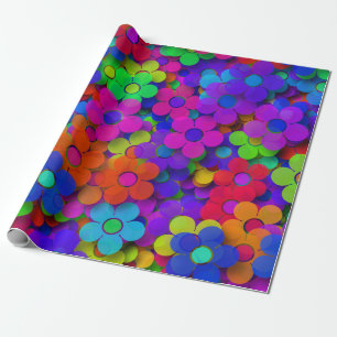 Papel De Presente Groovy Rainbow Flowers Roxo