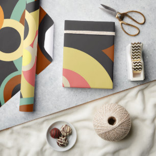 Papel De Presente Groovy Retro círculos padrão Meio século Abstrato