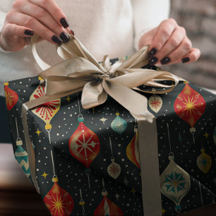 Papel De Presente Groovy Retro Snowy Night Enfeites de natal