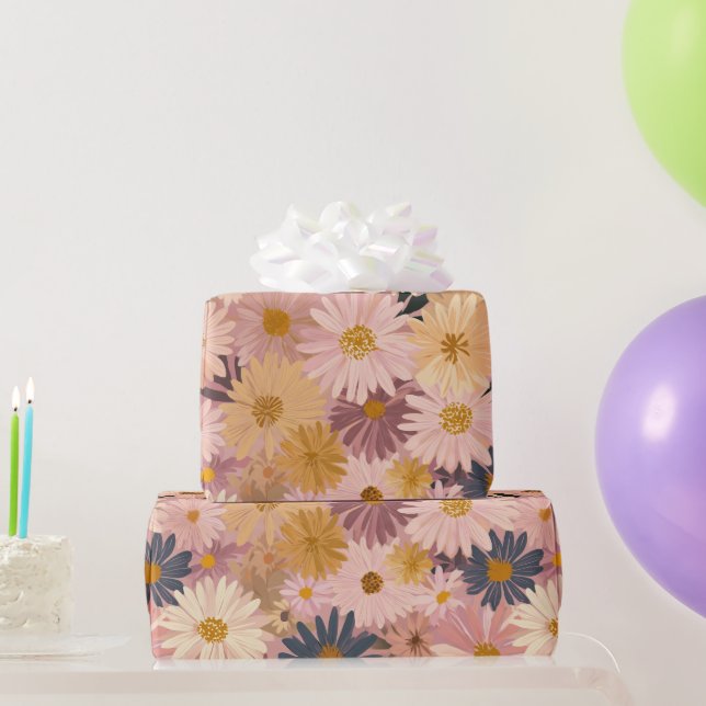 Papel De Presente Groovy Rubor Boho Daisy Floral Padrão Jardim (Presentes para festas)