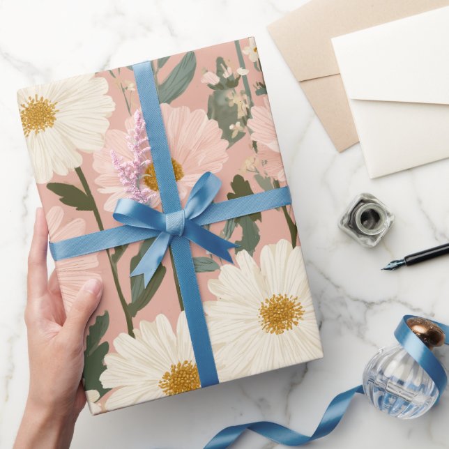 Papel De Presente Groovy Rubor Boho Daisy Floral Padrão Jardim (Presentear)