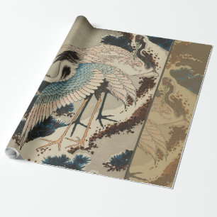 Papel De Presente Gruas em Pine Hokusai coberto de neve