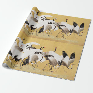 Papel De Presente Gruas Japonesas em Revoada Vintage Pássaro Rico Cl