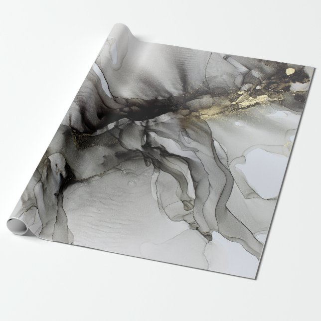 Papel De Presente Grunge Cinza Negra Dourada (Desenrolado)