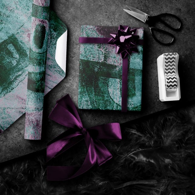 Papel De Presente Grunge de Grafite pintado | Moody Plum Purple Gree (Criador carregado)
