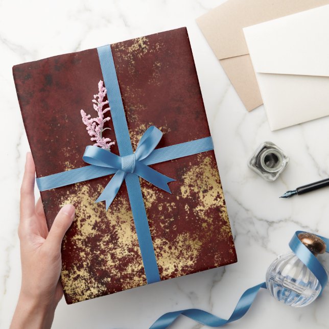 Papel De Presente Grunge Dourado Carmesim Antigo (Presentear)