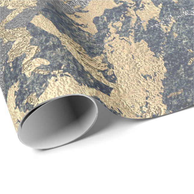 Papel De Presente Grungy Molten Silver Dourado Marble Shiny Metálico (Ponta do rolo)