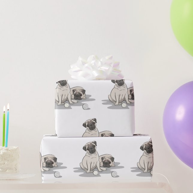 Papel De Presente Grupo de Cartoon Pug (Presentes para festas)