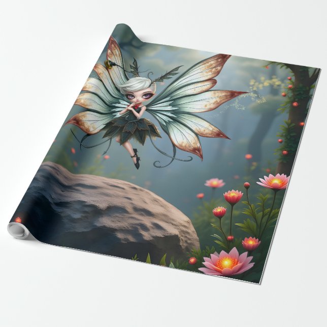Papel De Presente Guardiã Fada Fofa na Floresta Mágica (Desenrolado)