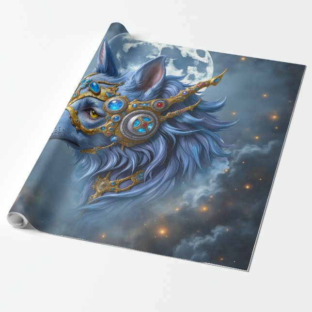 Papel De Presente Guardião Iluminado pela Lua do Véu de Safira.  (Desenrolado)