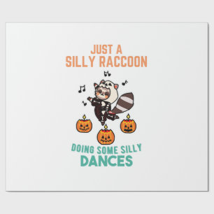 Papel De Presente Guaxinim Dançando Festa de Abóbora de Halloween