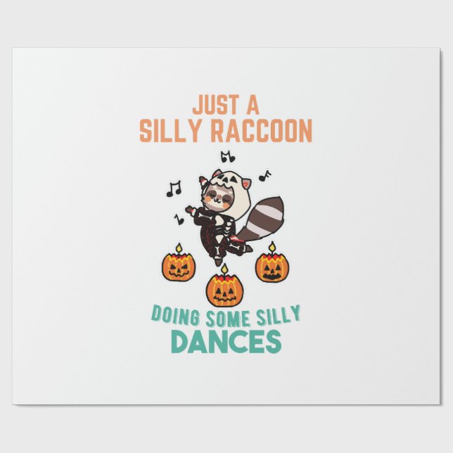 Papel De Presente Guaxinim Dançando Festa de Abóbora de Halloween (Aberto)