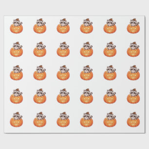 Papel De Presente Guaxinim fofo de Halloween em abóbora Jack-o'-Lant