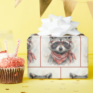 Papel De Presente Guaxinim Usando Óculos Vermelhos