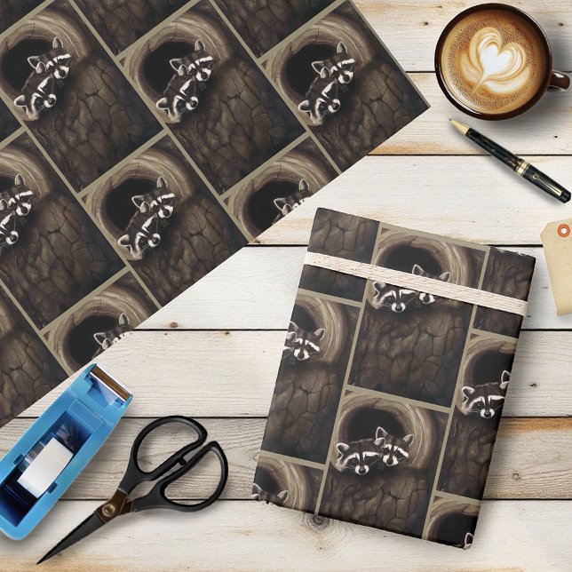 Papel De Presente Guaxinins Brown Cute Tree (Criador carregado)