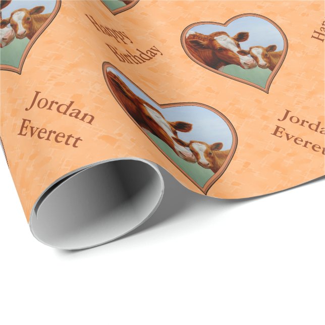 Papel De Presente Guernsey Calf e Madre Cow Peach (Ponta do rolo)