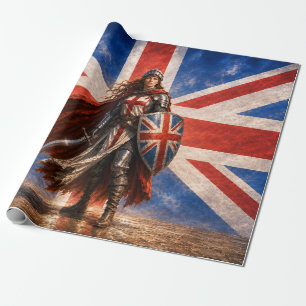 Papel De Presente Guerreira da Britânia com Escudo da Union Jack