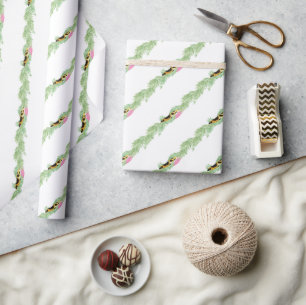 Papel De Presente Guirlanda de leopardo Preppy de aquarela Natal