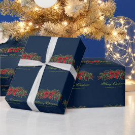 Papel De Presente Guirlanda de Natal Com Um Laço Vermelho e Enfeites
