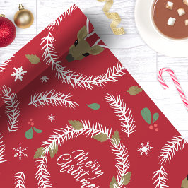 Papel De Presente Guirlanda de Natal dos Veados Festa Vermelho