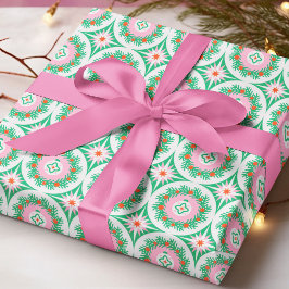 Papel De Presente Guirlanda de Natal Moderna Padrão Floral Geométric