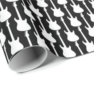 Papel De Presente Guitarra Elétrica Branca Listras em Preto
