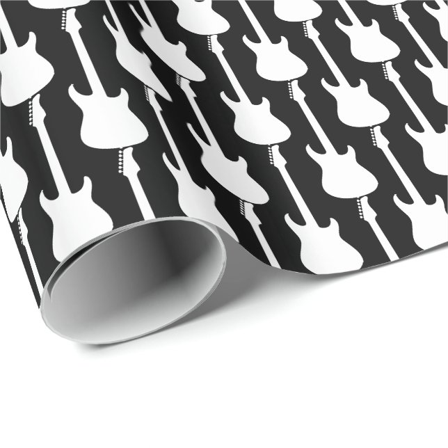 Papel De Presente Guitarra Elétrica Branca Listras em Preto (Ponta do rolo)