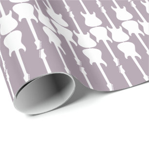 Papel De Presente Guitarra Elétrica Branca Listras Névoa do Mar Roxo