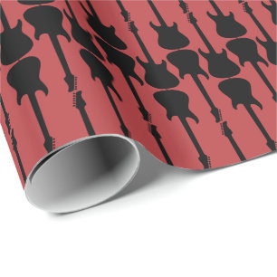 Papel De Presente Guitarra Elétrica Preta Música Faixa, Vermelho Aur