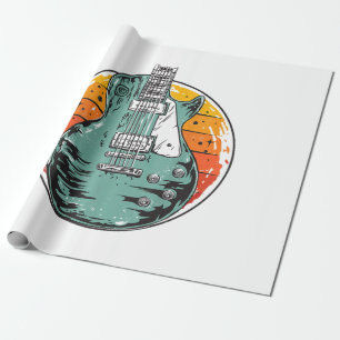 Papel De Presente Guitarra Elétrica Retro Sunset Vintage Music Banda