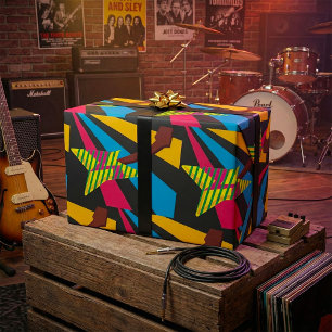 Papel De Presente Guitarra Vibrante com Listras Geométricas