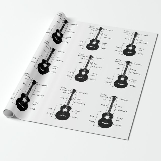 Papel De Presente Guitarras Elétricas e Acústicas Nota de Música Nat (Desenrolado)