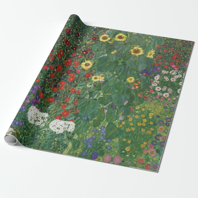 Papel De Presente Gustav Klimt - Jardim de Fazenda com Girassóis (Desenrolado)