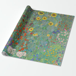 Papel De Presente Gustav Klimt - Jardim Rural com Girassóis