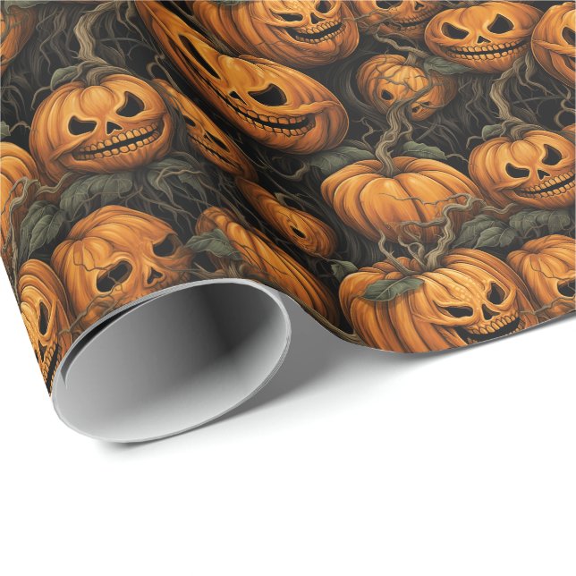 Papel De Presente 🎃 Halloween - abóboras assustadoras (Ponta do rolo)