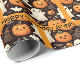 Papel De Presente Halloween Aniversário Personalizar Nome Menino ou 