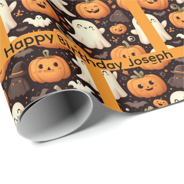 Papel De Presente Halloween Aniversário Personalizar Nome Menino ou  (Ponta do rolo)