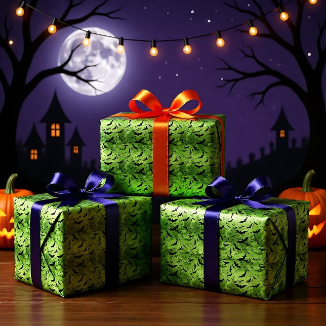 Papel De Presente 🦇 Halloween - assustador 😱 verde tóxico (🦇 Halloween - scary 😱 toxic green Wrapping Paper)