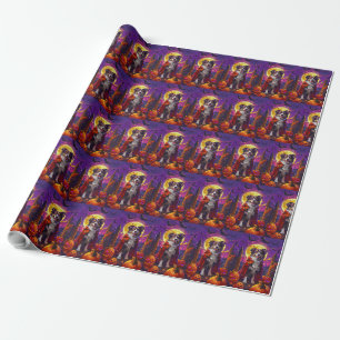 Papel De Presente Halloween Australian Shepherd Cães Abóboras Assust