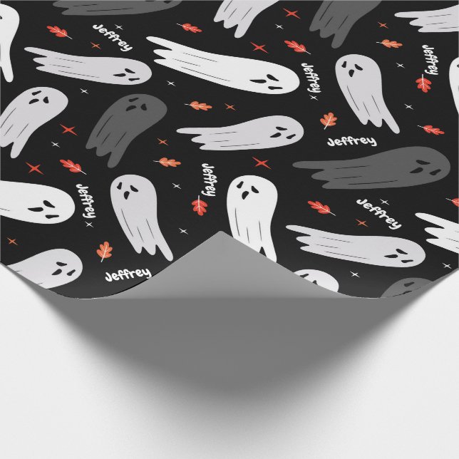 Papel De Presente Halloween Birthday Ghosts Adicionar Nome Personali (Ponta)