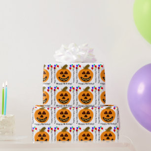 Papel De Presente Halloween Birthday Orange Pumpkin