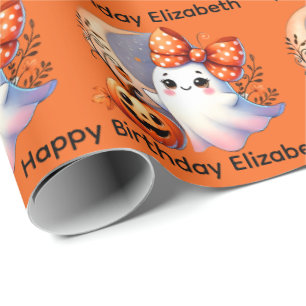 Papel De Presente Halloween Birthday Personalize Nome Girly Ghost
