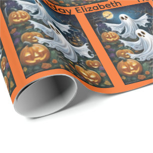 Papel De Presente Halloween Birthday Personalize Nome Spooky Ghost